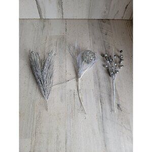 Silver glitter pick cranberry leaf xmas set ball unique